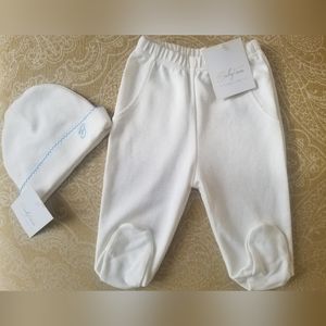 Babytom White Organic Pima Cotton Newborn Baby Boy Footed Pants and Hat 0-3M